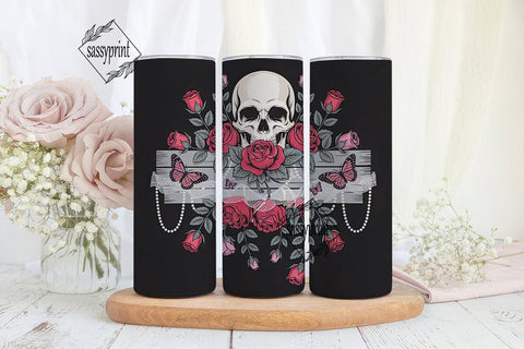 Gothic Skull Roses 20oz Tumbler Wrap Sublimation sassyprint 