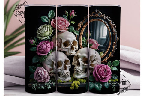 Gothic Skull Roses 20oz Tumbler Wrap Sublimation sassyprint 