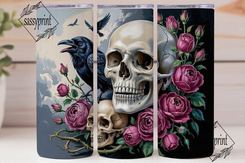 Gothic Skull Roses 20oz Tumbler Wrap Sublimation sassyprint 