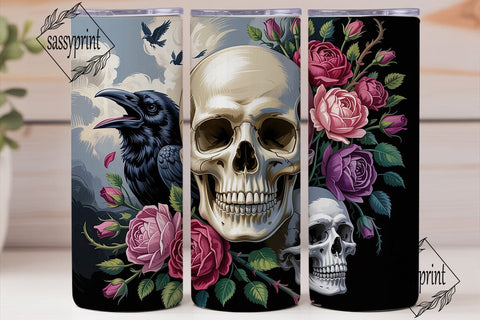 Gothic Skull Roses 20oz Tumbler Wrap Sublimation sassyprint 