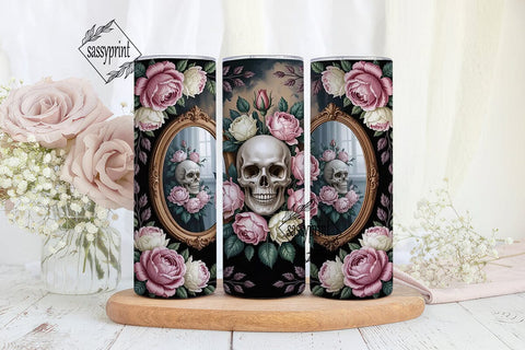 Gothic Skull & Roses 20oz Tumbler Wrap Sublimation sassyprint 