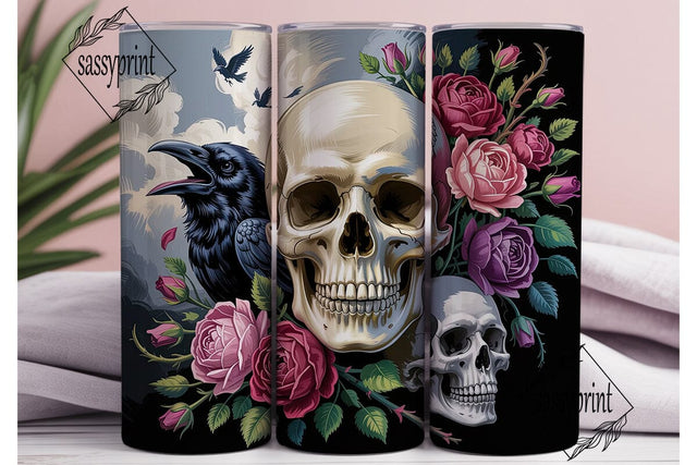 Gothic Skull Roses 20oz Tumbler Wrap Sublimation sassyprint 