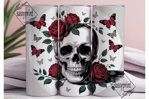 Gothic Skull & Roses 20oz Tumbler Wrap Sublimation sassyprint 