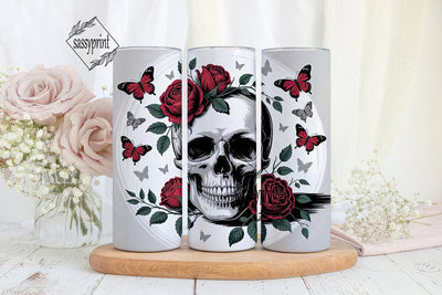 Gothic Skull & Roses 20oz Tumbler Wrap Sublimation sassyprint 