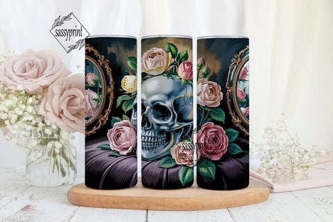 Gothic Skull & Roses 20oz Tumbler Wrap Sublimation sassyprint 