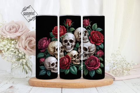 Gothic Skull Roses 20oz Tumbler Wrap Sublimation sassyprint 