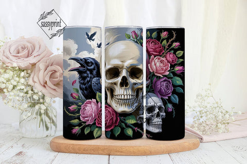 Gothic Skull Roses 20oz Tumbler Wrap Sublimation sassyprint 