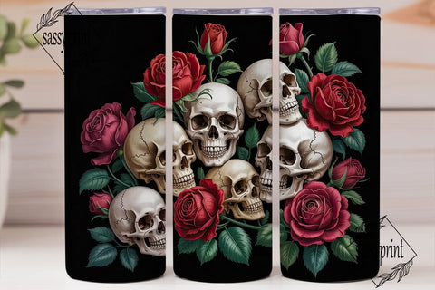 Gothic Skull Roses 20oz Tumbler Wrap Sublimation sassyprint 