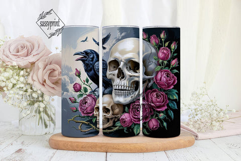 Gothic Skull Roses 20oz Tumbler Wrap Sublimation sassyprint 