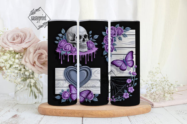 Gothic Skull Roses 20oz Tumbler Wrap Sublimation sassyprint 