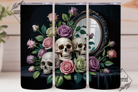Gothic Skull Roses 20oz Tumbler Wrap Sublimation sassyprint 