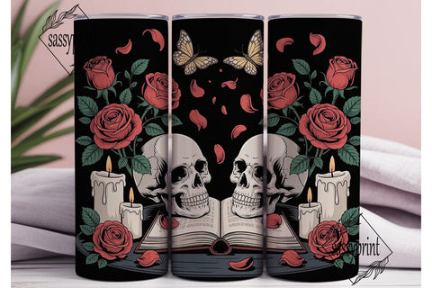 Gothic Skull Roses 20oz Tumbler Wrap Sublimation sassyprint 
