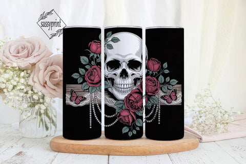 Gothic Skull Roses 20oz Tumbler Wrap Sublimation sassyprint 