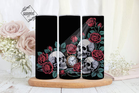 Gothic Skull Roses 20oz Tumbler Wrap Sublimation sassyprint 