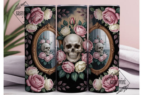 Gothic Skull & Roses 20oz Tumbler Wrap Sublimation sassyprint 