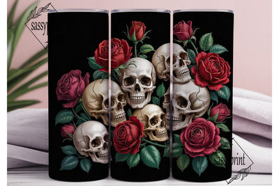 Gothic Skull Roses 20oz Tumbler Wrap Sublimation sassyprint 