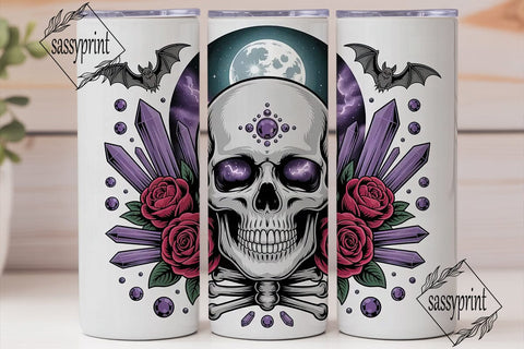 Gothic Skull & Roses 20oz Tumbler Wrap Sublimation sassyprint 