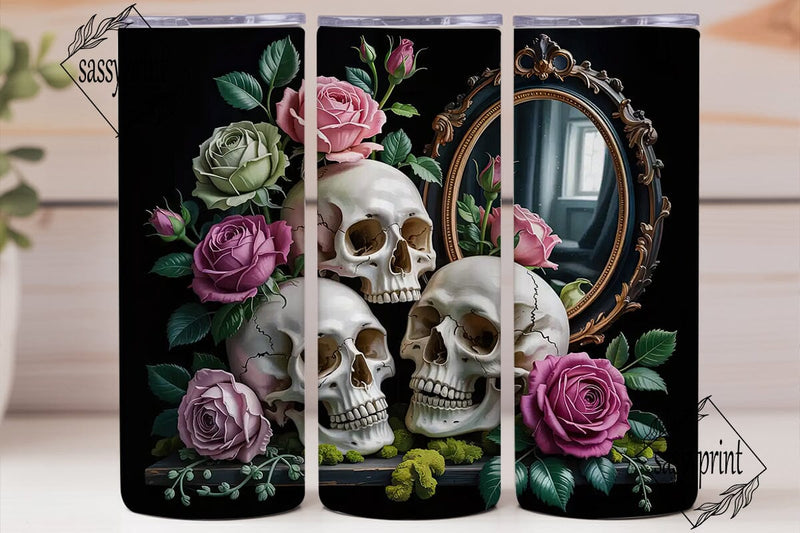 Gothic Skull Roses 20oz Tumbler Wrap Sublimation sassyprint 
