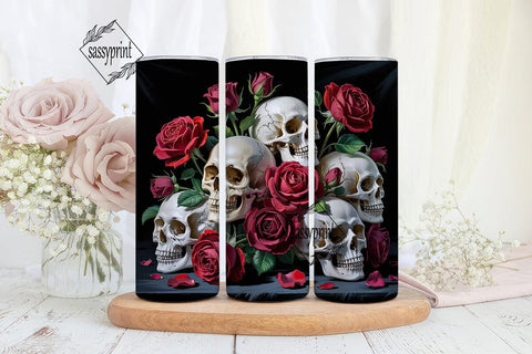 Gothic Skull & Roses 20oz Tumbler Wrap Sublimation sassyprint 
