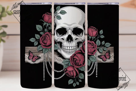 Gothic Skull Roses 20oz Tumbler Wrap Sublimation sassyprint 