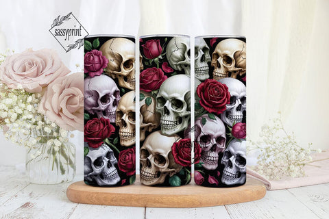Gothic Skull & Roses 20oz Tumbler Wrap Sublimation sassyprint 