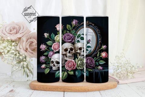 Gothic Skull Roses 20oz Tumbler Wrap Sublimation sassyprint 
