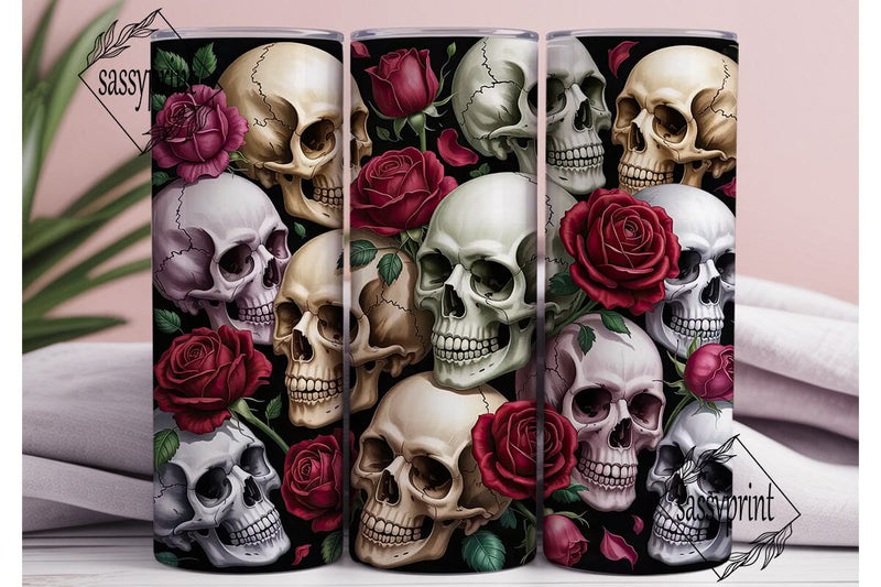 Gothic Skull & Roses 20oz Tumbler Wrap Sublimation sassyprint 
