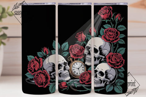 Gothic Skull Roses 20oz Tumbler Wrap Sublimation sassyprint 
