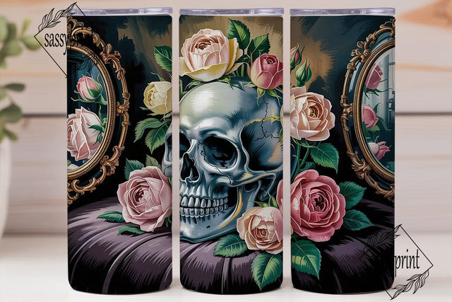 Gothic Skull & Roses 20oz Tumbler Wrap Sublimation sassyprint 