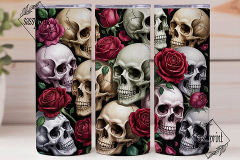 Gothic Skull & Roses 20oz Tumbler Wrap Sublimation sassyprint 