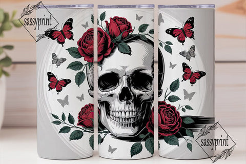 Gothic Skull & Roses 20oz Tumbler Wrap Sublimation sassyprint 