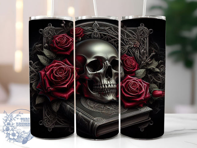 Gothic Skull & Roses Book Lover Tumbler, Roses Bookish Wrap, Dark Academia Cup, Book Lover Sublimation, Skull And Roses Design, Gothic Book Lover Tumbler, Dark Romance Drinkware Sublimation ToriDesigns 