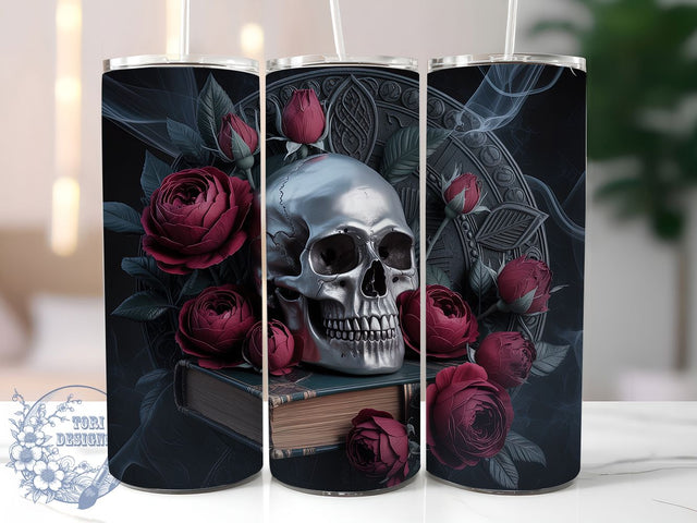 Gothic Skull & Roses Book Lover Tumbler, Roses Bookish Wrap, Dark Academia Cup, Book Lover Sublimation, Skull And Roses Design, Gothic Book Lover Tumbler, Dark Romance Drinkware Sublimation ToriDesigns 