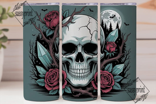 Gothic Skull Roses Tumbler Wrap Sublimation sassyprint 