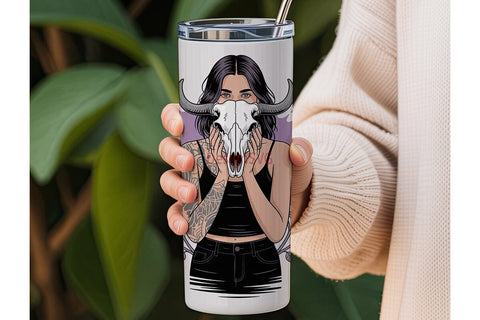 Gothic Skull Sunflower 20oz Tumbler Wrap Sublimation DesignSVG 