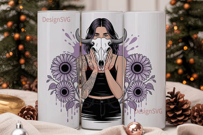 Gothic Skull Sunflower 20oz Tumbler Wrap Sublimation DesignSVG 