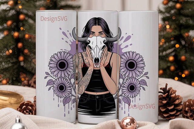 Gothic Skull Sunflower 20oz Tumbler Wrap Sublimation DesignSVG 