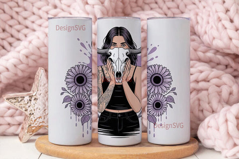 Gothic Skull Sunflower 20oz Tumbler Wrap Sublimation DesignSVG 