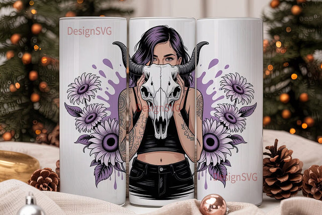 Gothic Skull Sunflower 20oz Tumbler Wrap Sublimation DesignSVG 