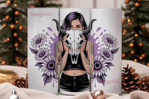 Gothic Skull Sunflower 20oz Tumbler Wrap Sublimation DesignSVG 