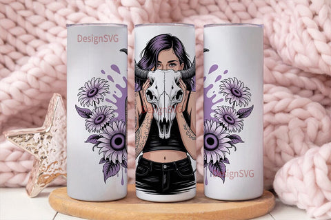 Gothic Skull Sunflower 20oz Tumbler Wrap Sublimation DesignSVG 