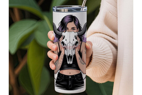 Gothic Skull Sunflower 20oz Tumbler Wrap Sublimation DesignSVG 