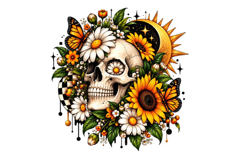 Gothic Skull Sunflower Clipart PNG Sublimation SVGArt 