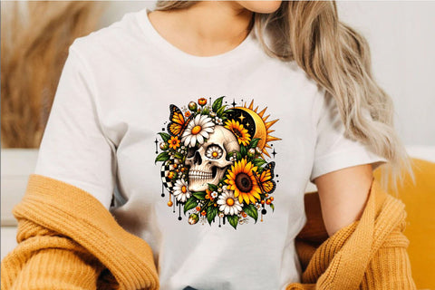 Gothic Skull Sunflower Clipart PNG Sublimation SVGArt 