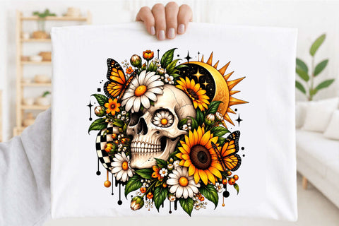 Gothic Skull Sunflower Clipart PNG Sublimation SVGArt 