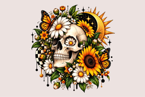 Gothic Skull Sunflower Clipart PNG Sublimation SVGArt 