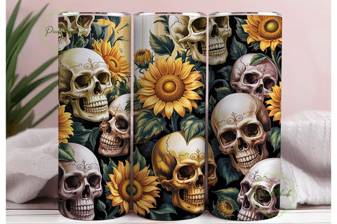 Gothic Skull Sunflower Tumbler Wrap Sublimation PixelChick 
