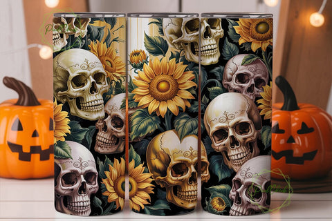 Gothic Skull Sunflower Tumbler Wrap Sublimation PixelChick 