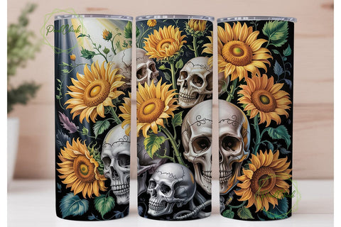 Gothic Skull Sunflower Tumbler Wrap Sublimation PixelChick 