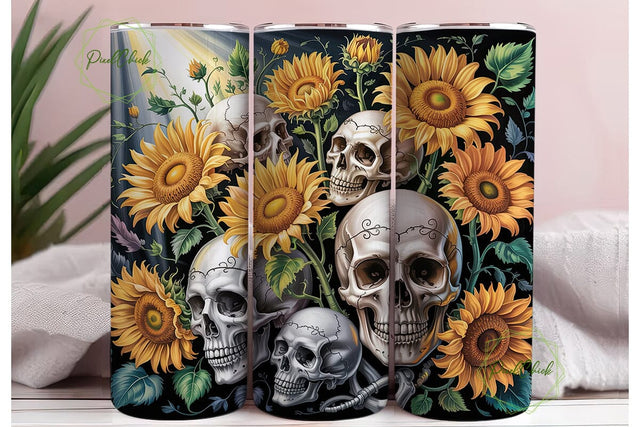 Gothic Skull Sunflower Tumbler Wrap Sublimation PixelChick 